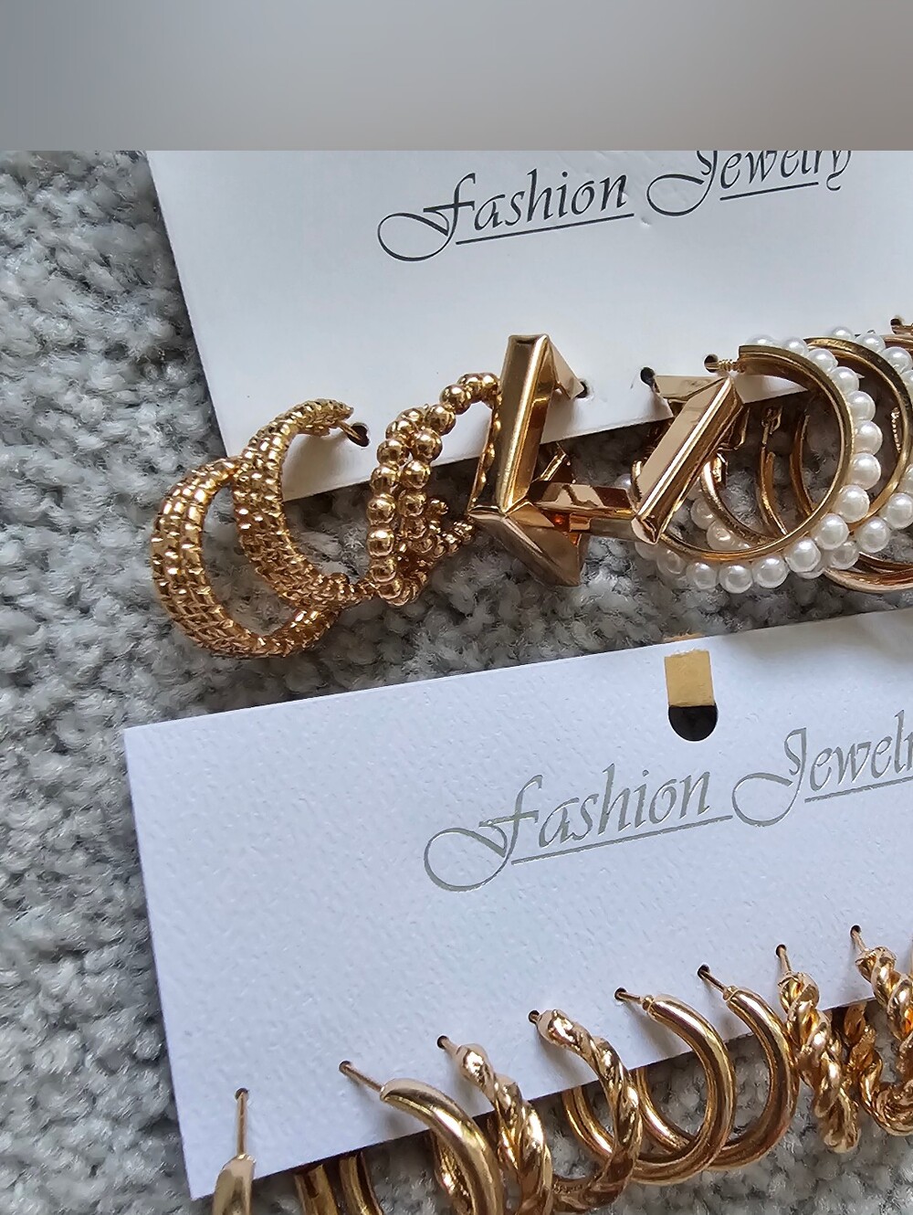 Jewelry lot bundle gold toned gold hoops earrings large small cross pearls cubic - Picture 4 of 6